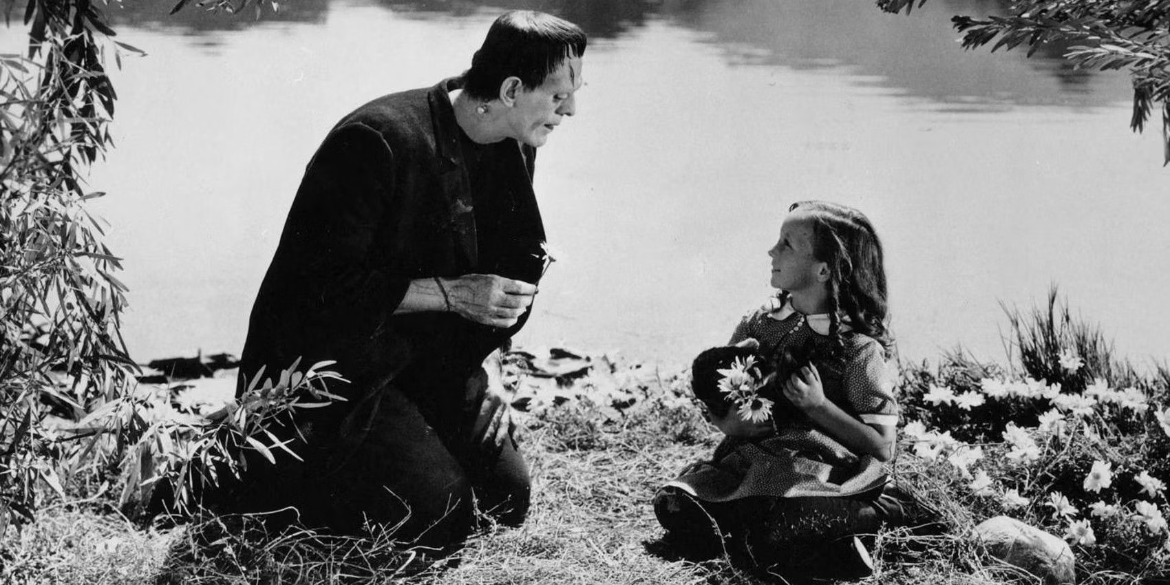 The Creature encounters a little girl in Frankenstein.