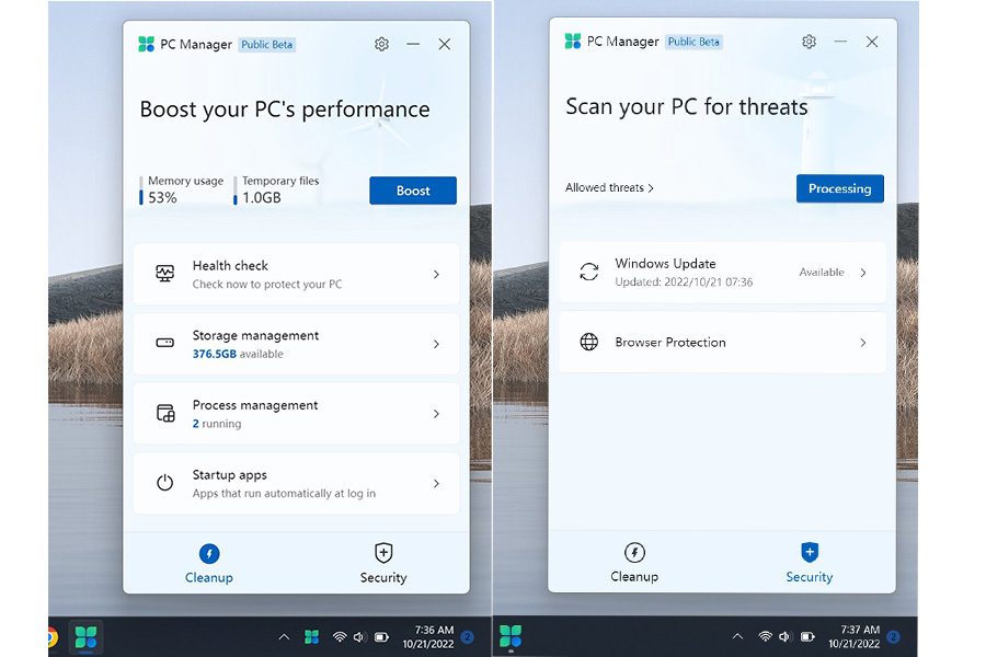 The new PC Manager app on a Windows 11 desktop