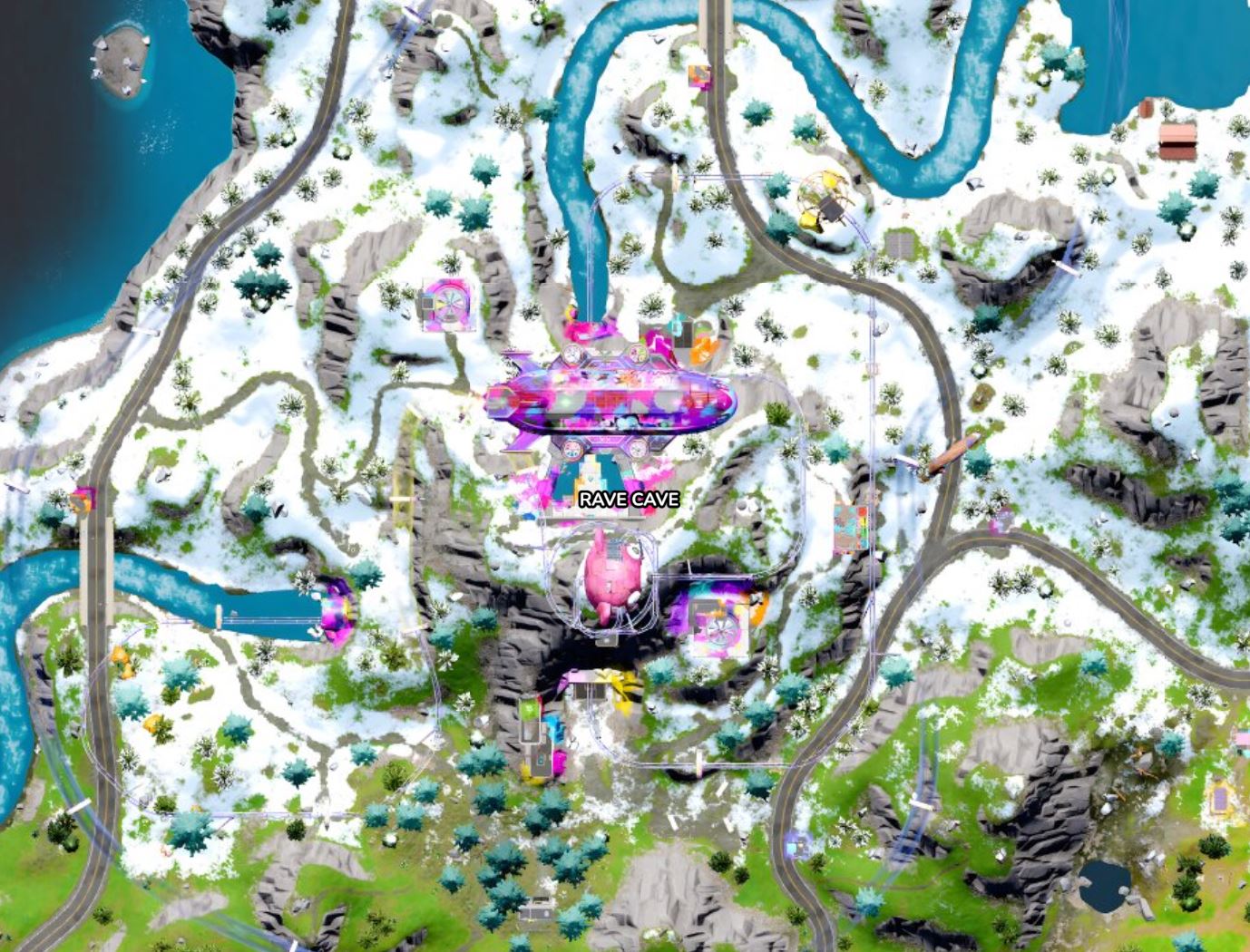 Map of Rave Cave in Fortnite.