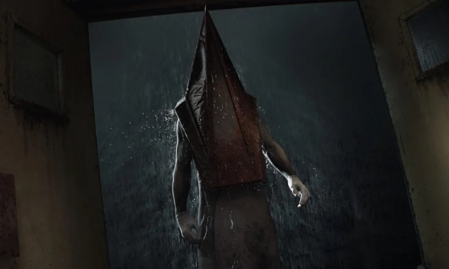 Pyramid Head walking in the rain.