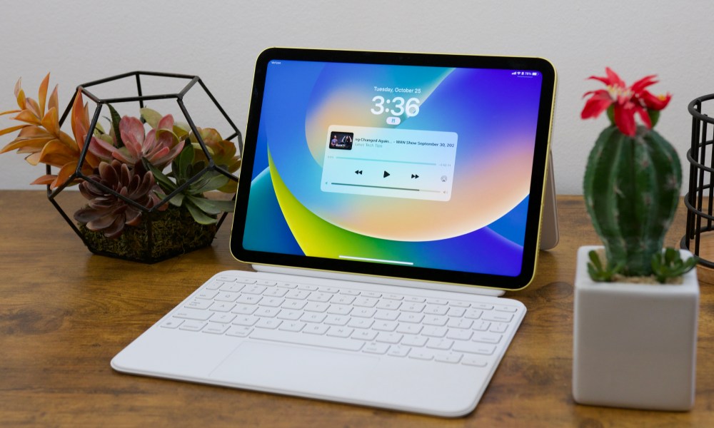 The iPad (2022) in its Magic Keyboard Folio accessory.