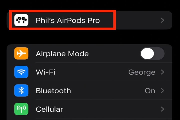 Коснитесь имени своих AirPods в меню настроек iPhone.