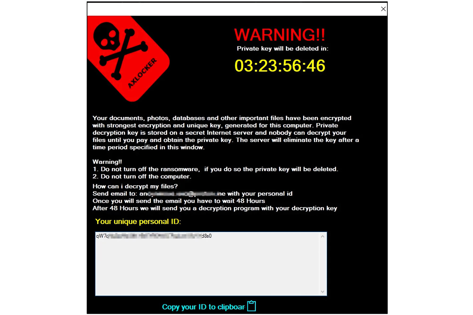 AXLocker ransomware doesn't change files' extensions