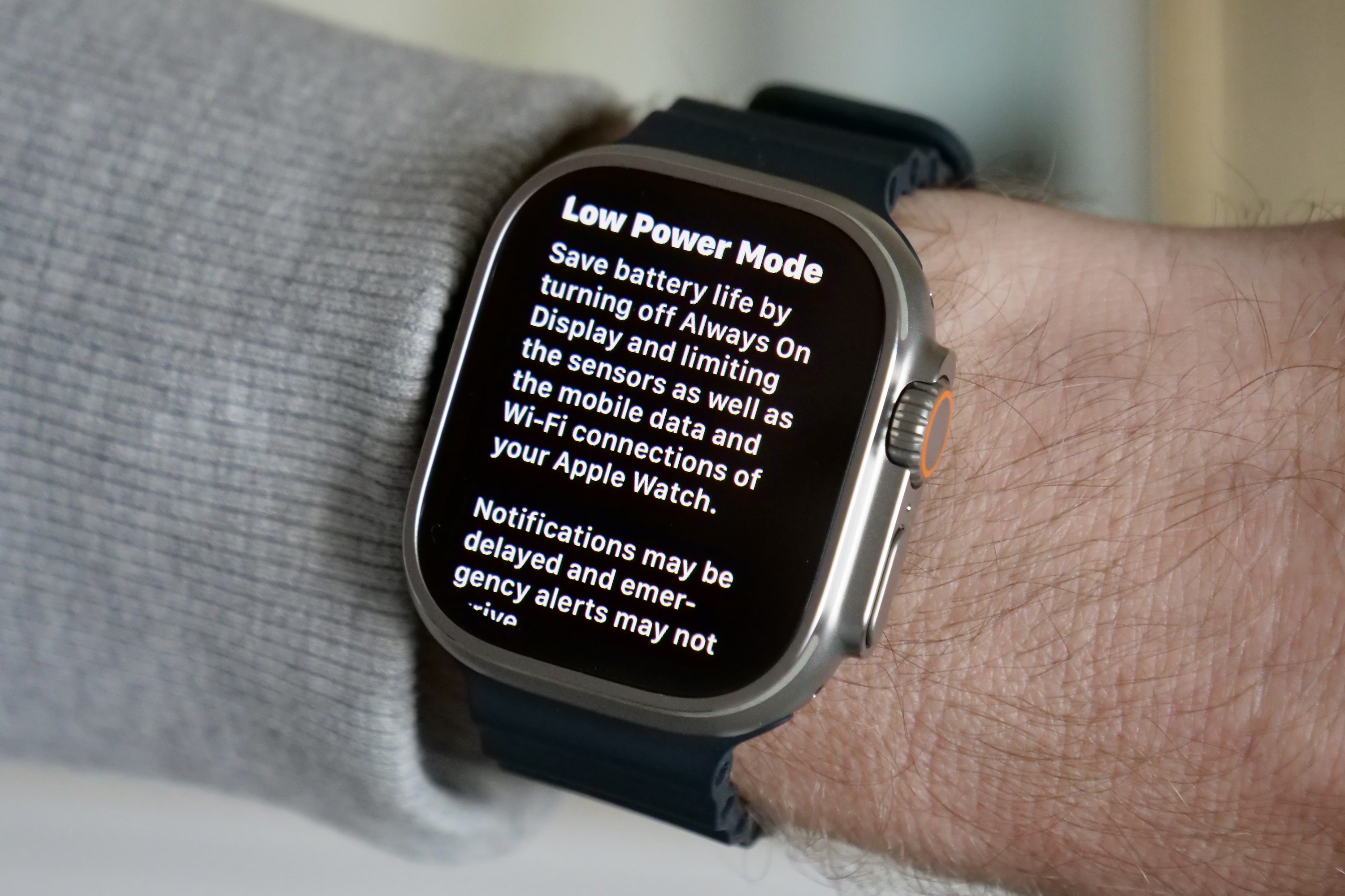 Energiesparmodus auf der Apple Watch Ultra.