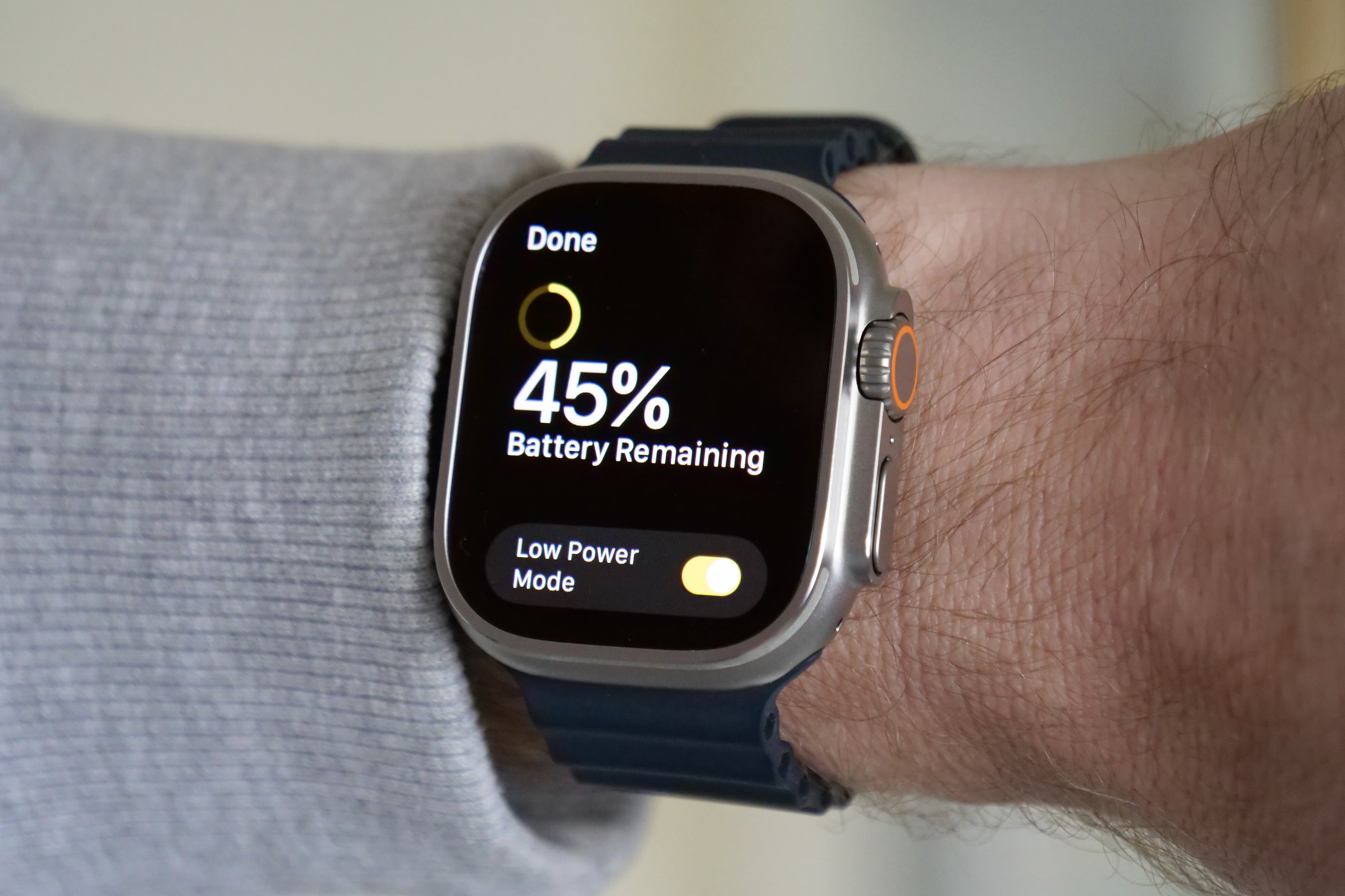 Energiesparmodus auf der Apple Watch Ultra.