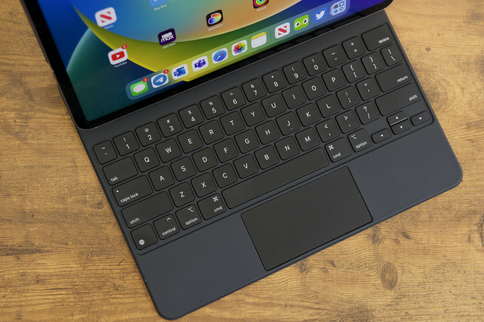 The iPad Pro (2022) sitting in the Magic Keyboard.
