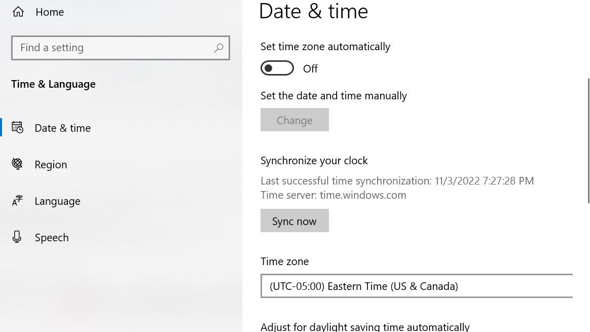 Make sure your Windows computer is in the correct time zone if it won't automatically update to DST.