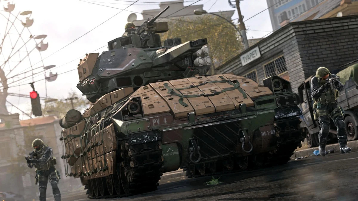 Players around a tank in Modern Warfare II.