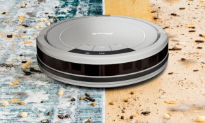 The Shark ION Robot Vacuum cleans carpet and wood flooring.