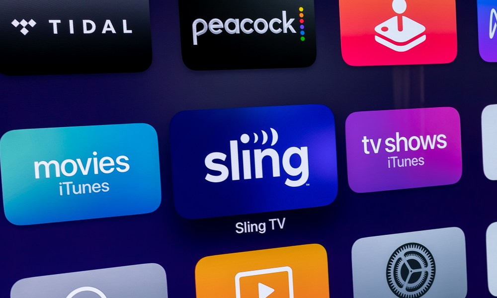 Sling TV app icon on Apple TV.