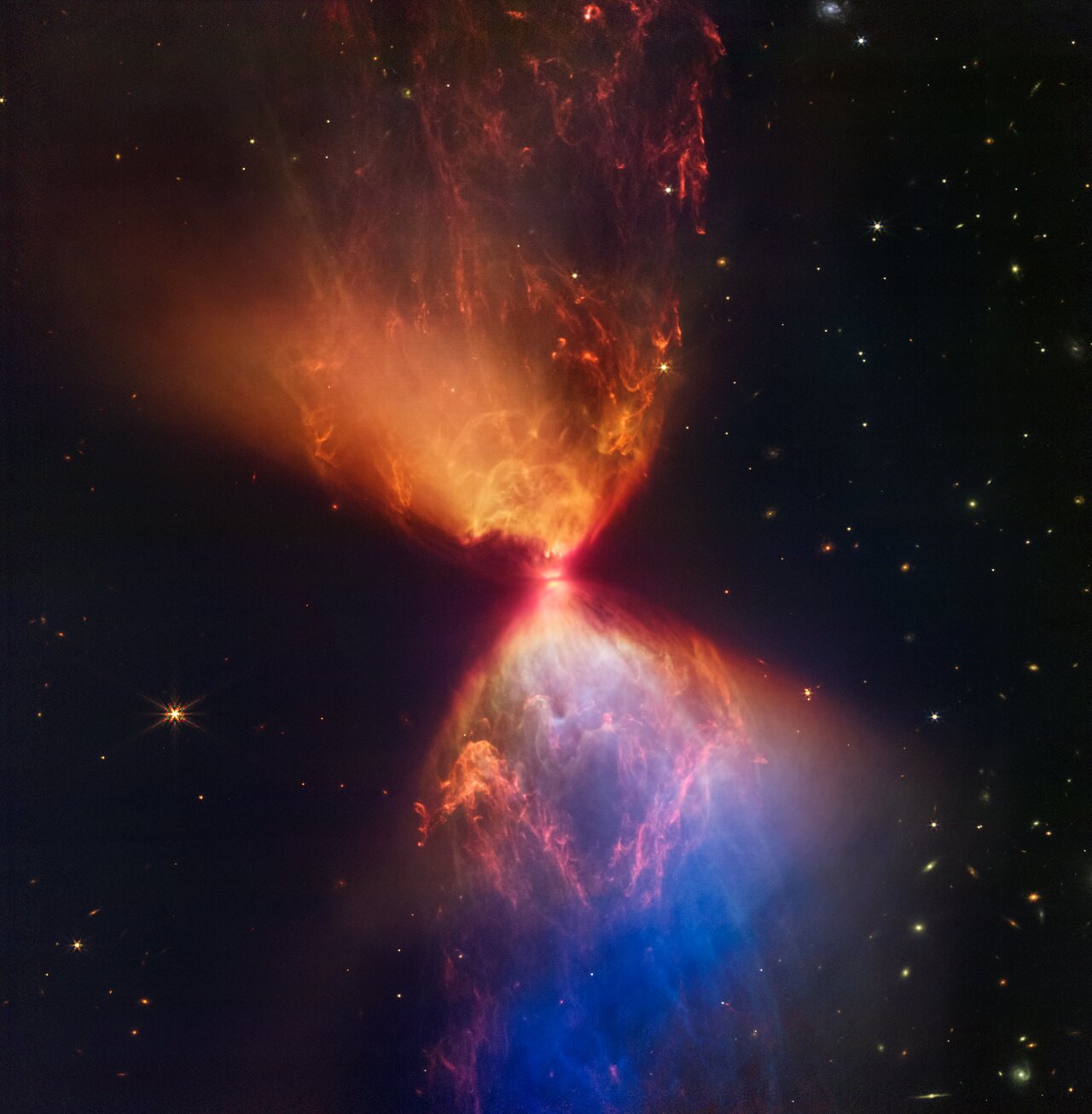 La protoestrella L1527, mostrada en esta imagen del Telescopio Espacial James Webb de la NASA/ESA/CSA.