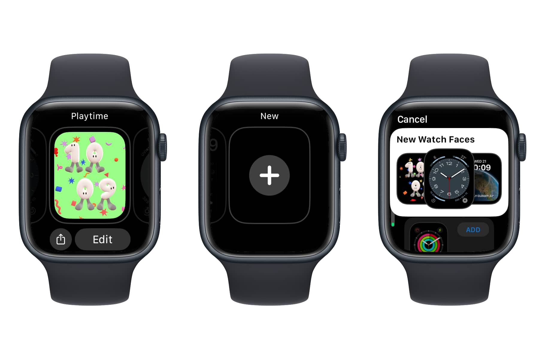 Tiga Jam Tangan Apple menunjukkan langkah untuk menambah muka jam tangan baharu.