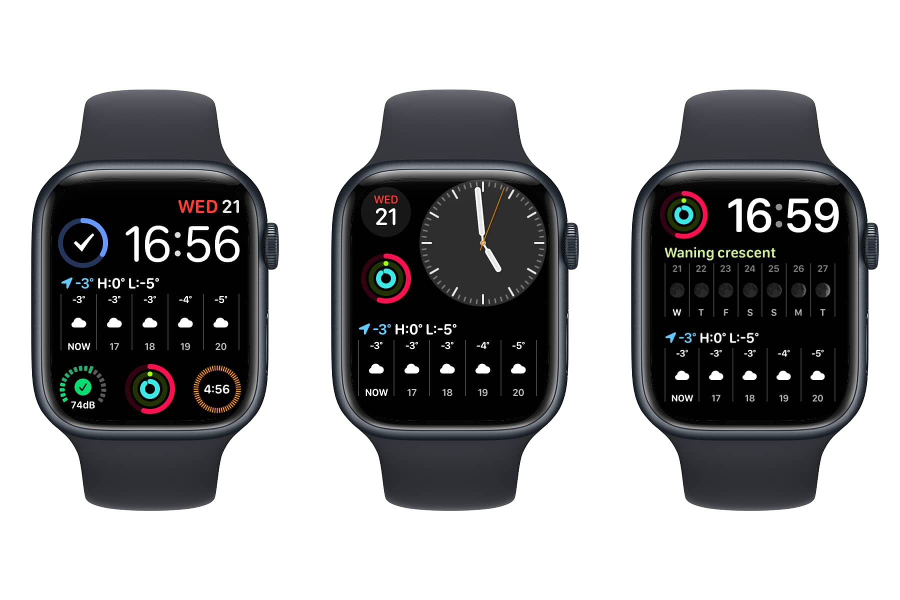 Tiga Jam Tangan Apple menunjukkan muka jam tangan Modular.