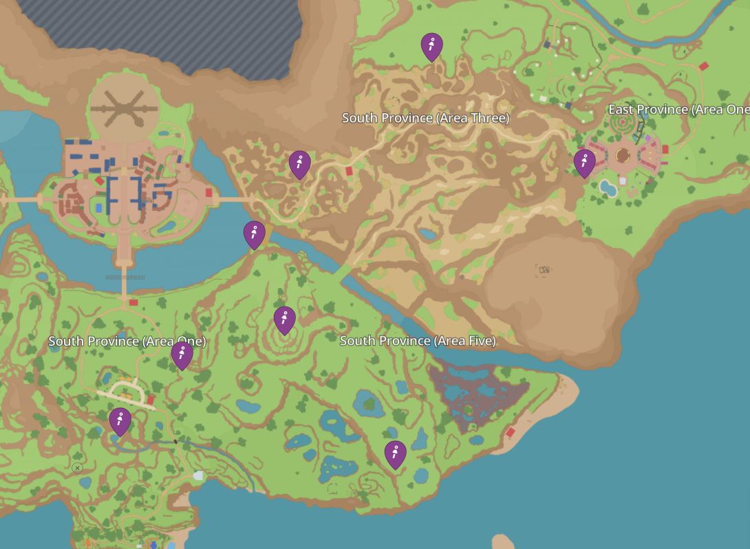 El mapa de Paldea con marcadores.