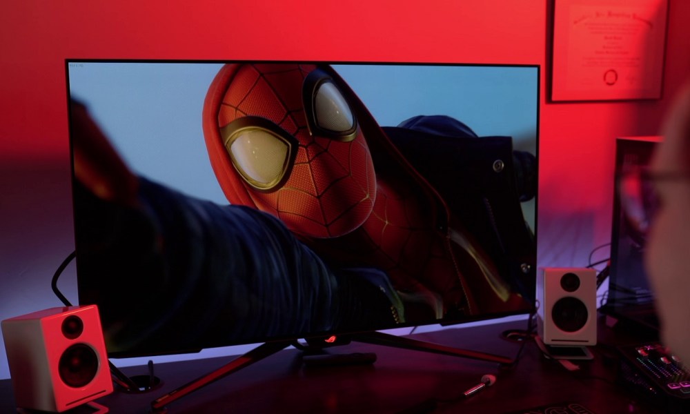 Spider-man running on the Asus ROG PG42UQG.