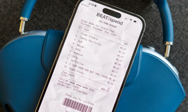 Beatspend Spotify receipt app running on an iPhone.