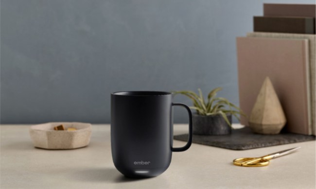 A black Ember Smart Mug 2 on a countertop.