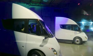 Elon Musk driving Tesla's all-electric Semi truck.