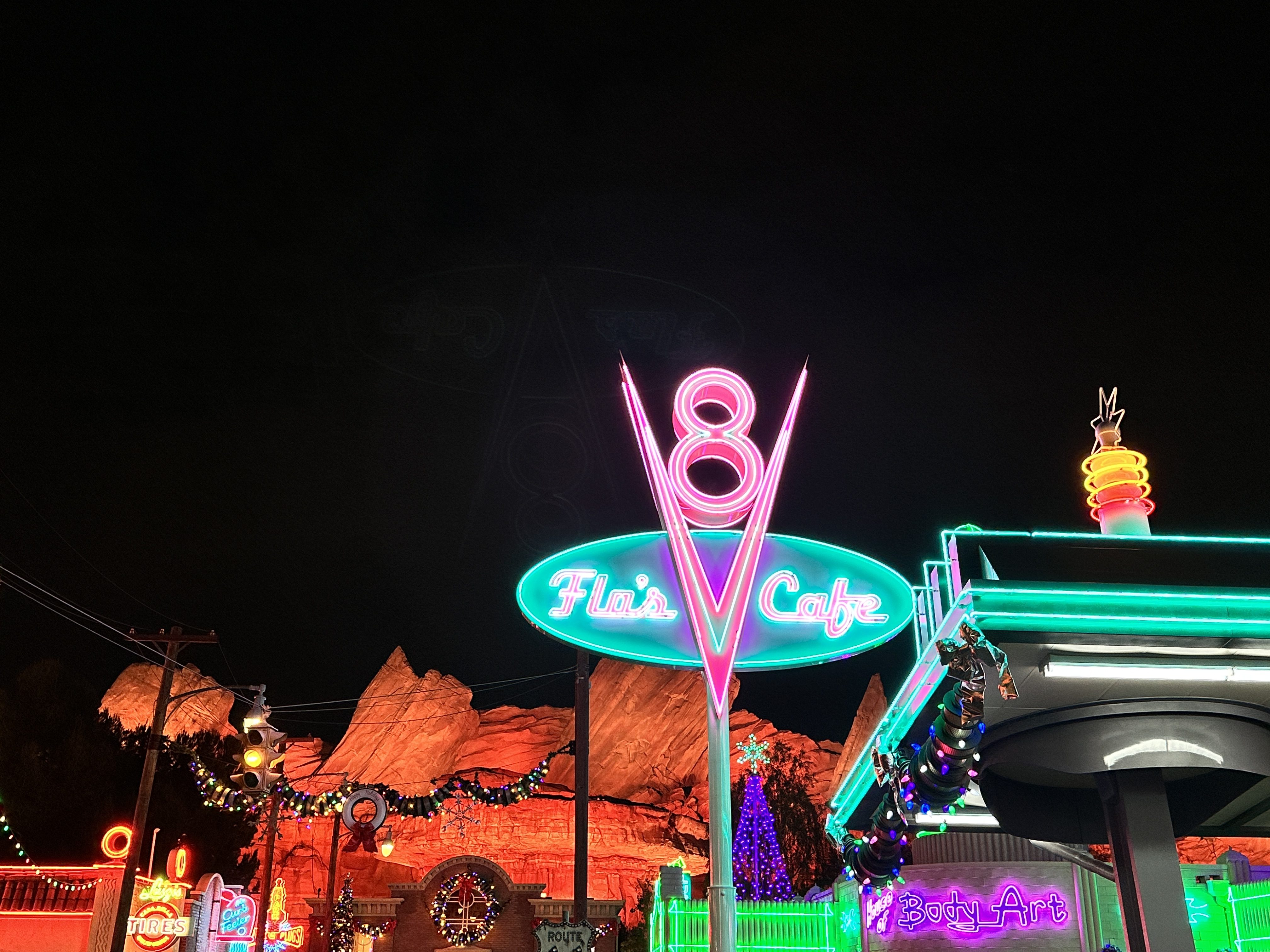 Flo's V8 Cafe neon sign vibrant style