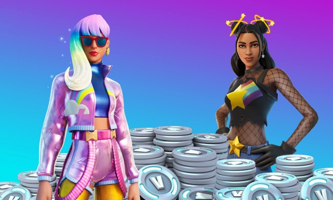 Fortnite characters surrounded by V-Bucks.