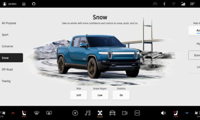 Rivian Snow Mode information screen.