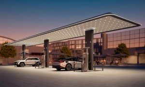 What a future Mercedes-Benz EV charging hub might look like.