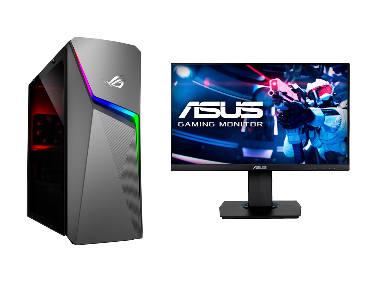 The Asus ROG gaming PC and Asus TUF gaming monitor against a white background.