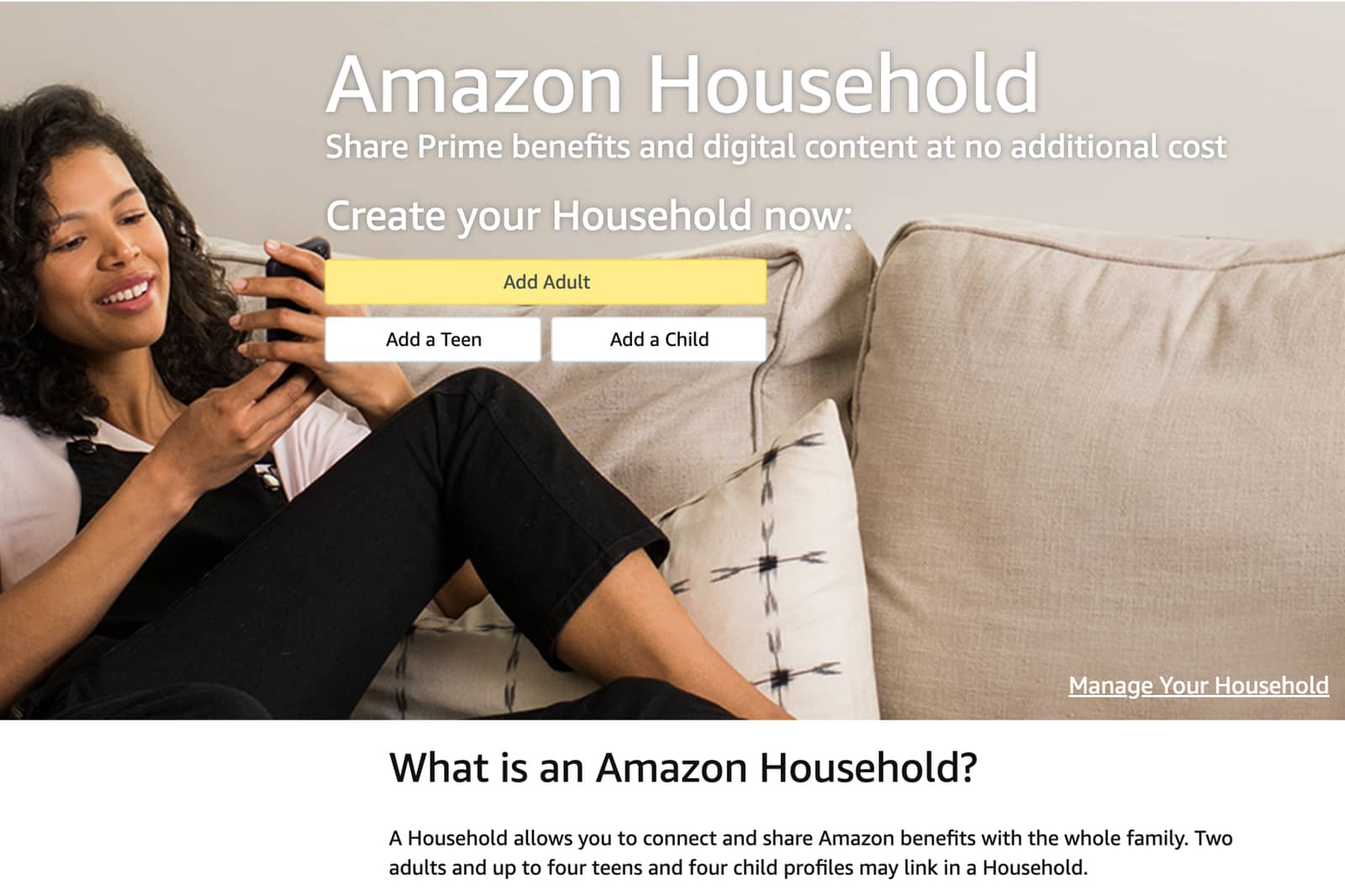 Amazon Household home page