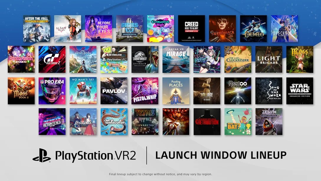 Una imagen con todos los juegos de ventana de lanzamiento de PlayStation VR2.