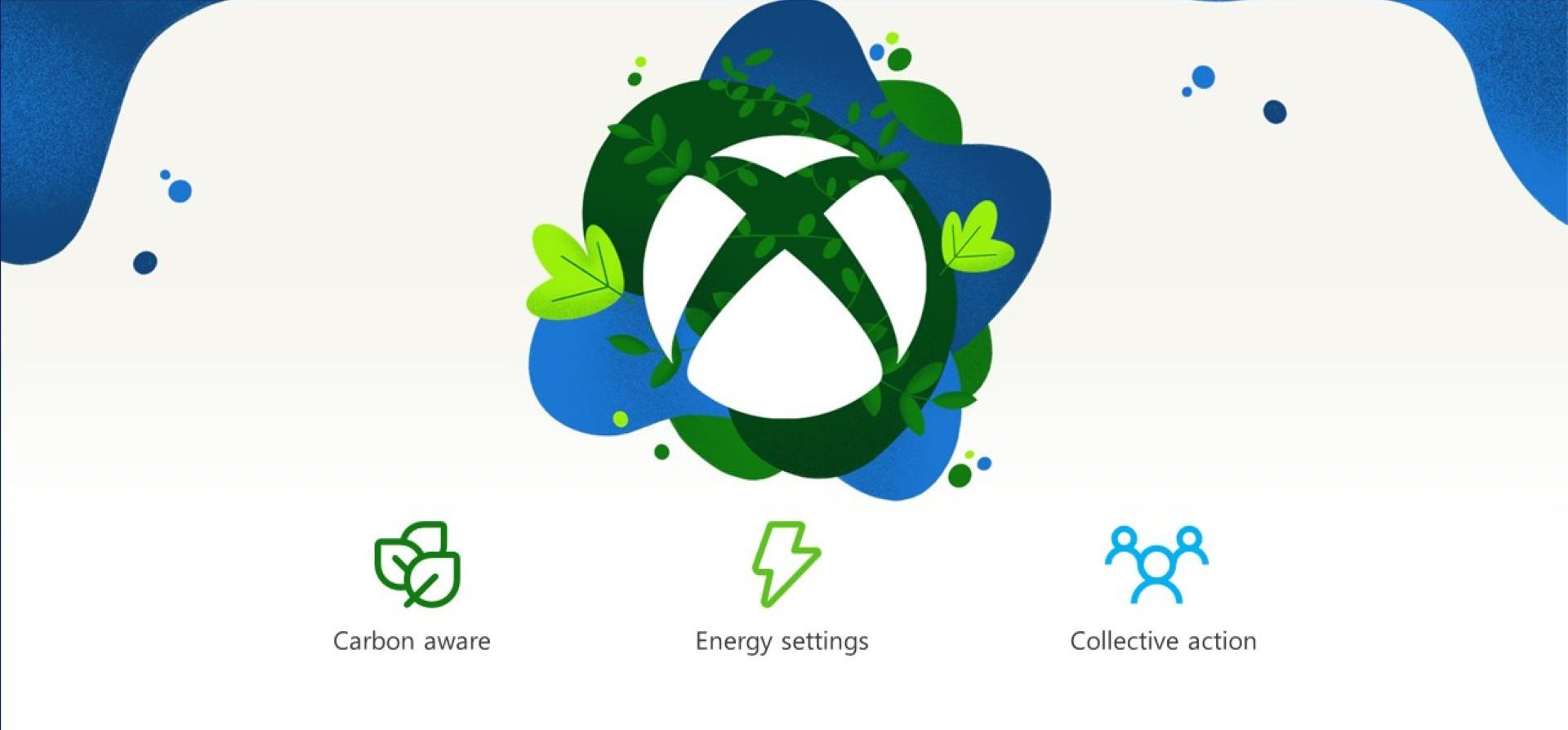 Official Xbox art promoting energy saving, carbon awareness, and collective action.