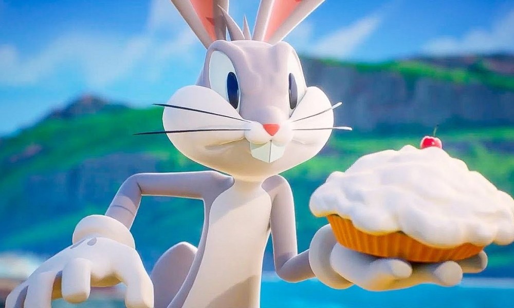 Bugs Bunny holding a pie in Multiversus.