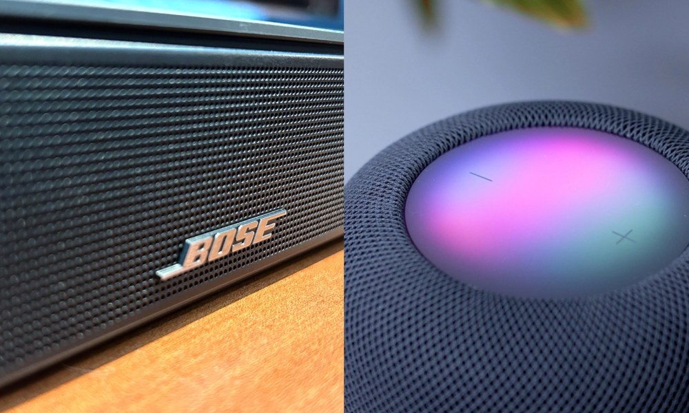 Bose Smart Soundbar 600 (left) and Apple Second-gen HomePod.