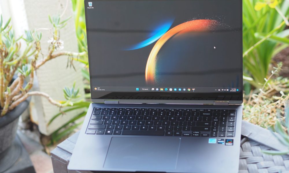 Samsung Galaxy Book3 Pro 360 front view showing display and keyboard deck.