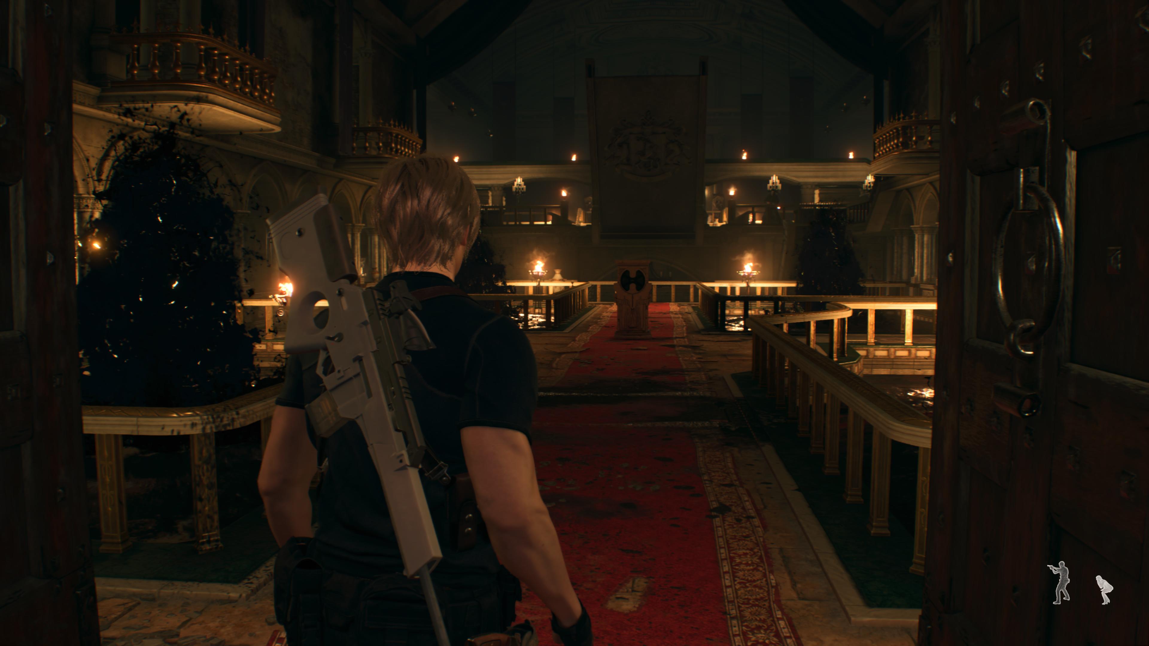 Leon in Water Hall in Resident Evil 4.