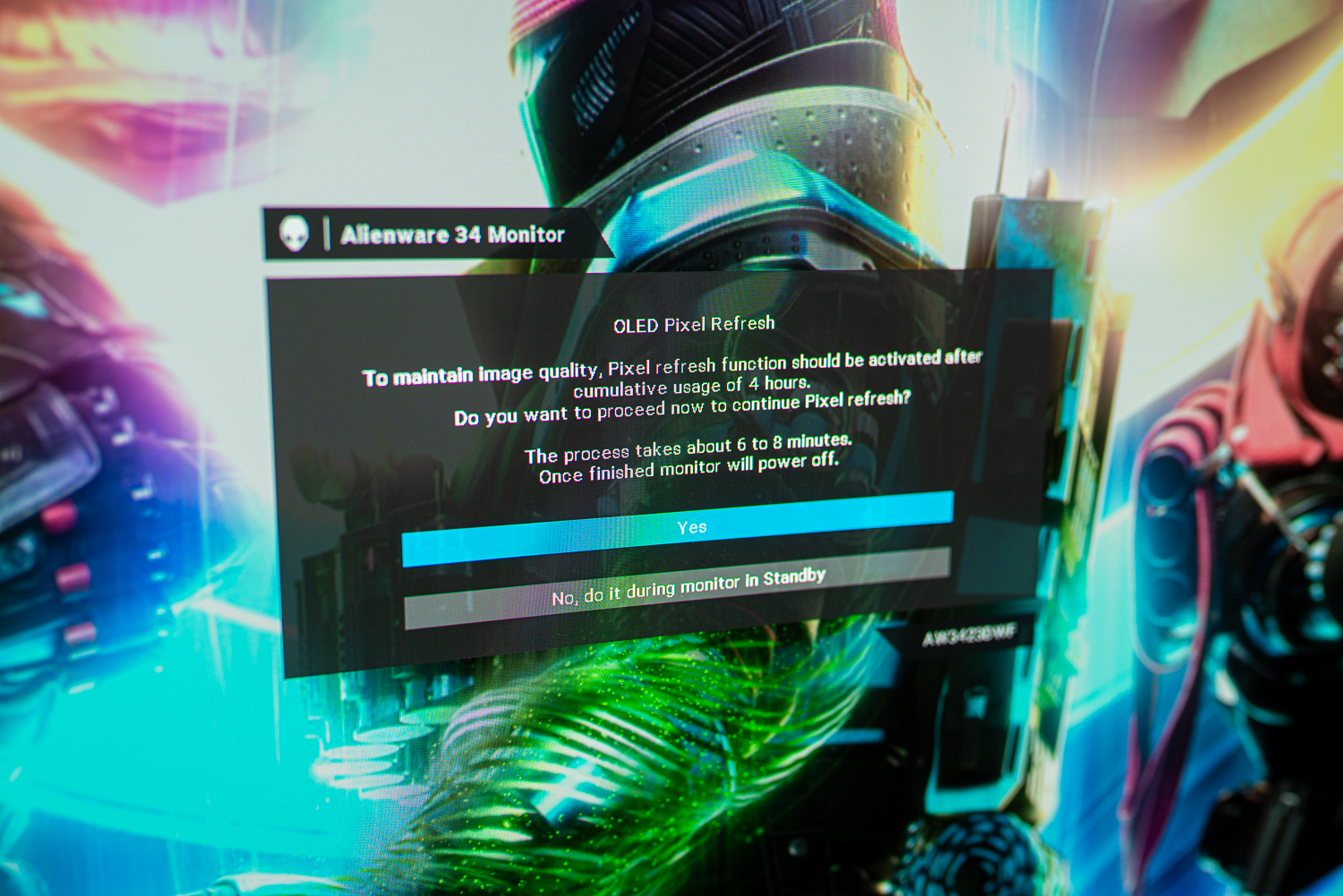 Una notificación de quemado en el Alienware 34 QD-OLED.