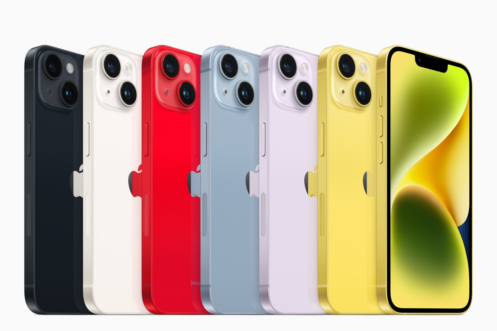 L'iPhone 14 in tutti i colori disponibili, compreso il giallo.