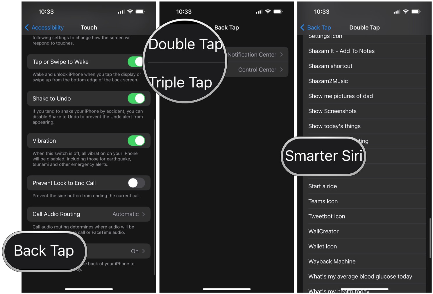 Select Back Tap, select Double or Triple tap, scroll to view Shortcuts and select your ChatGPT shortcut