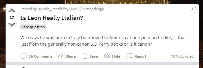 Un Redditor demande "Est-ce que Leon est vraiment italien?"