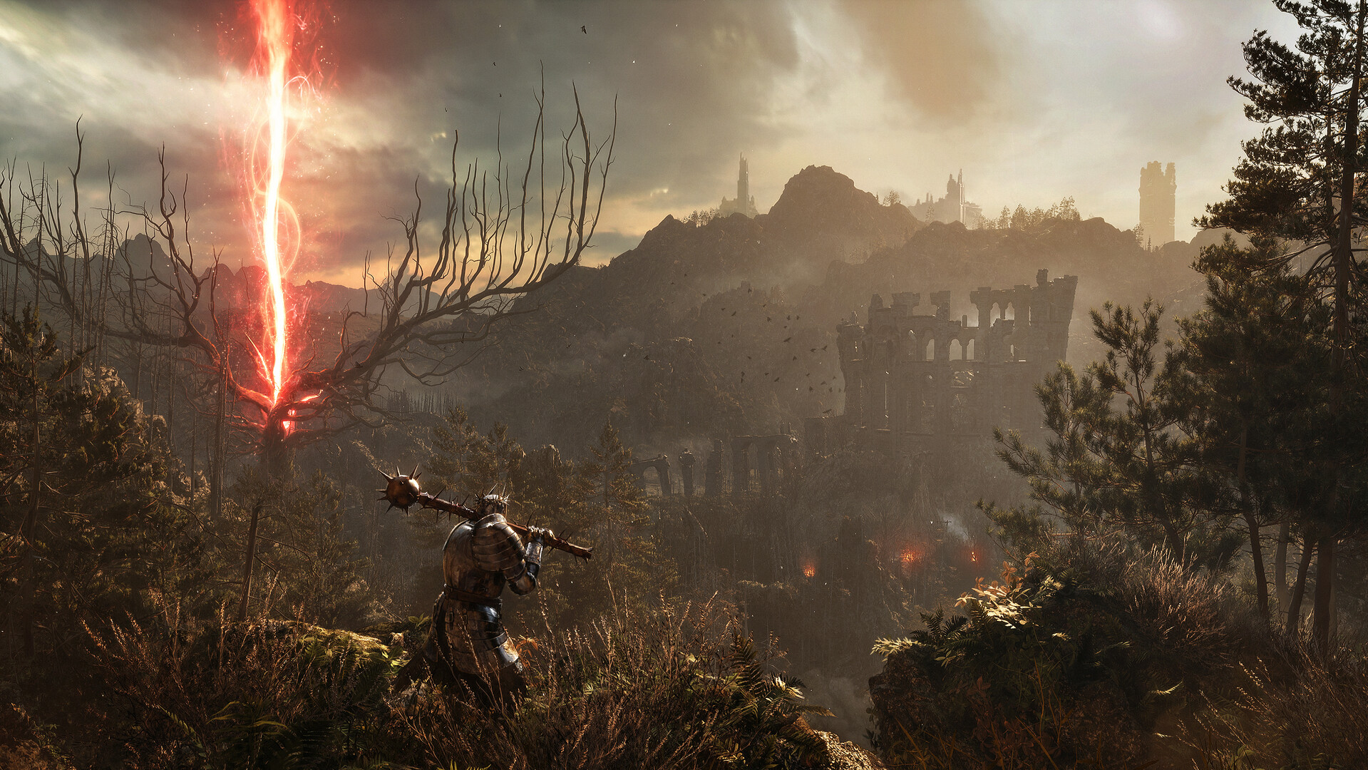 A player looks out at Lords of the Fallen's open-world.