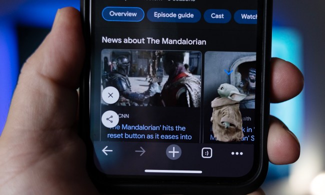 The Mandalorian Google Easter Egg as seen on a phone.