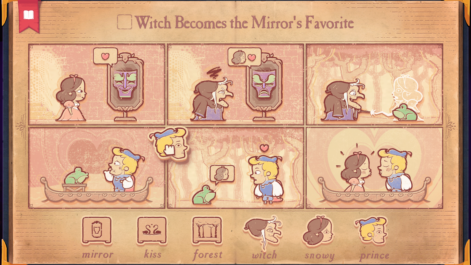 An unsolved Storyteller puzzle shows a Witch trying to become a Mirror's favorite.