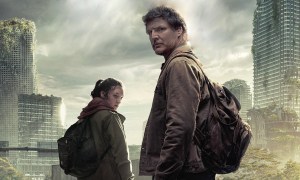 Bella Ramsey and Pedro Pascal as Ellie and Joel looking at the camera in HBO's "The Last of Us."