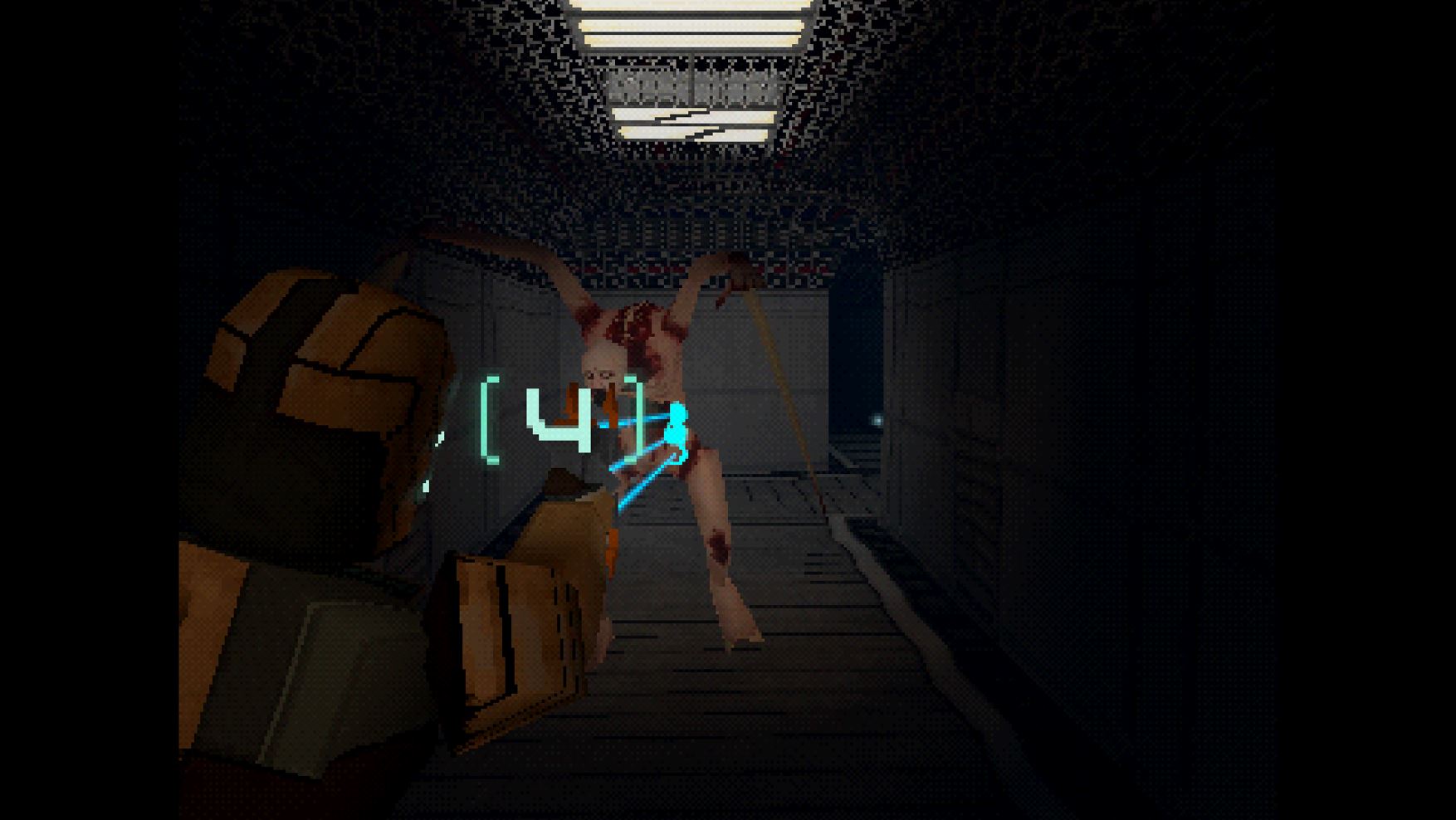 Issac dispara a un Necromorfo en Dead Space Demake.