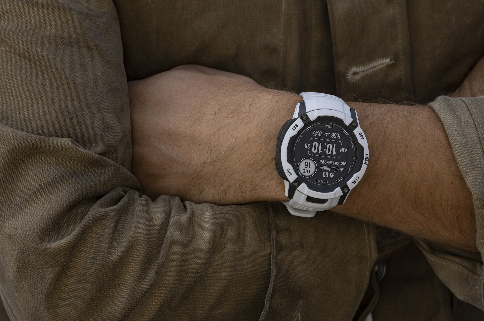 The Garmin Instinct 2X Solar on a person's wrist.