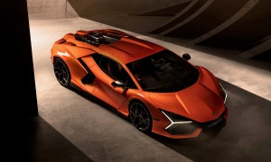 The Lamborghini Revuelto plug-in hybrid supercar.