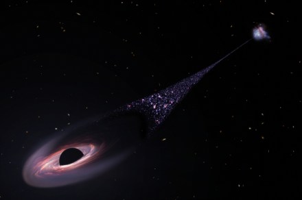 Unique black hole is trailed by 200,000 light-year-long tail of stars