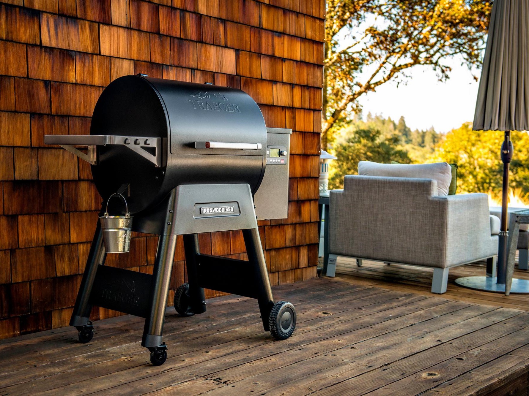 Traeger Ironwood 650 smart grill and smoker on deck