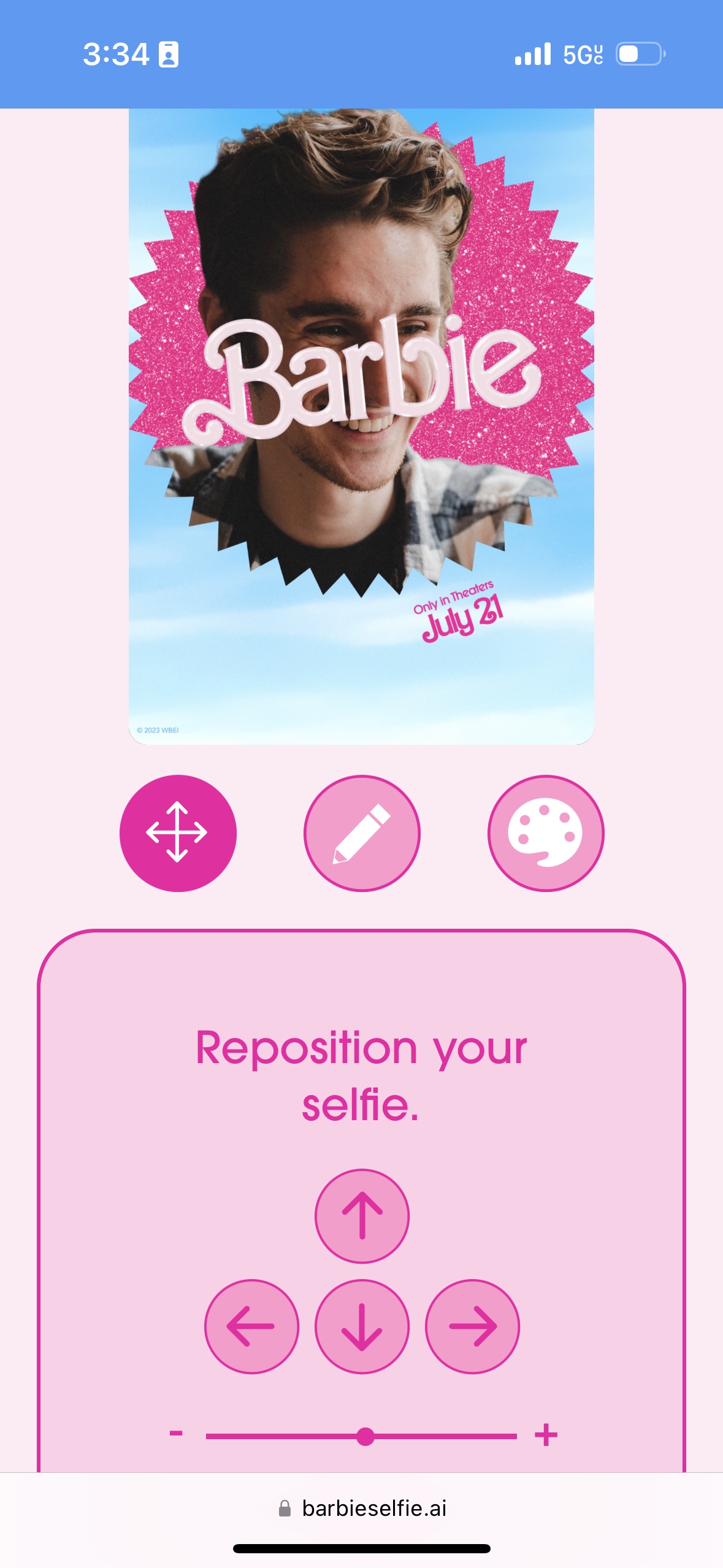 Screenshot der Barbie Selfie Generator-Website.