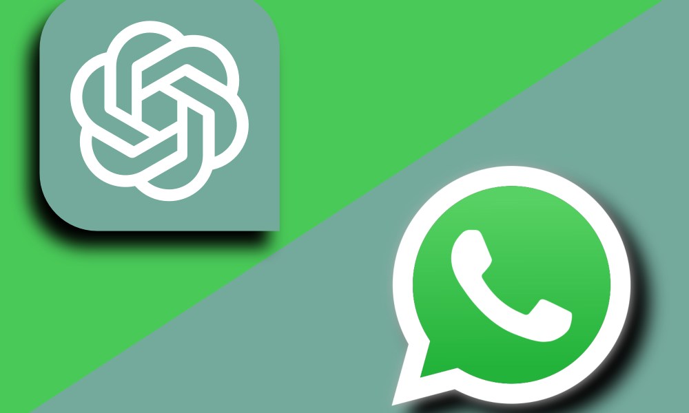 ChatGPT and WhatsApp logos on a colorful background.