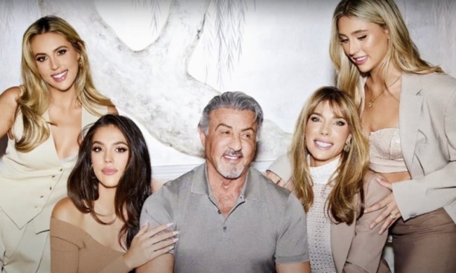 A man is surrounded by his family in The Family Stallone.